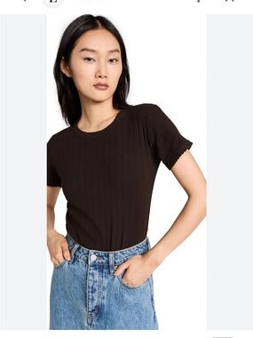 Leset Chocolate Pointelle Short-Sleeve Tee